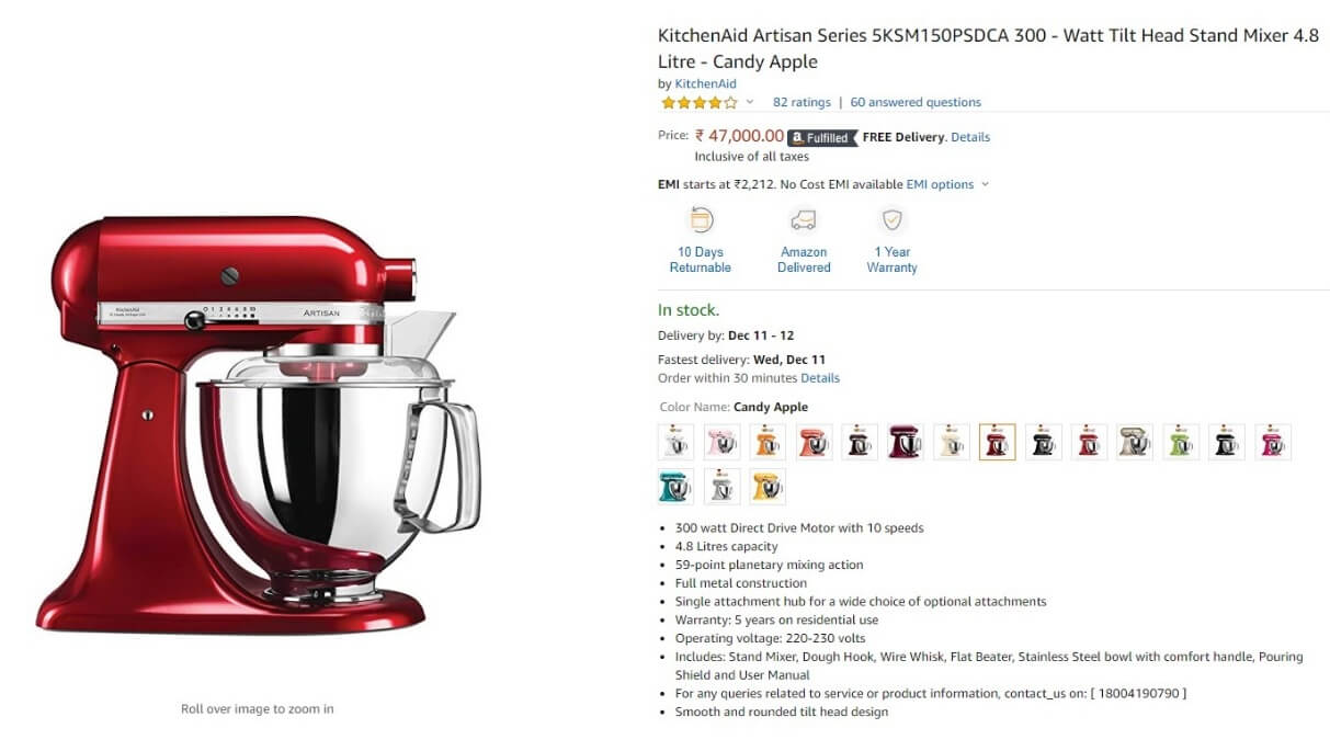 Amazon KitchenAid Mixer Product Page