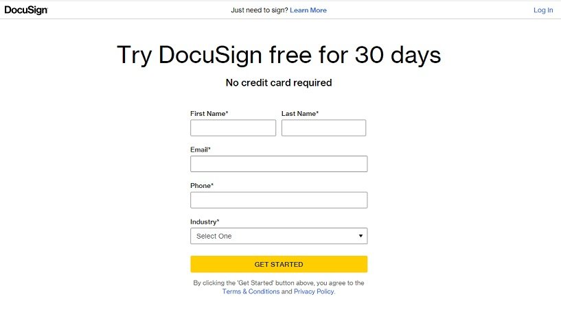 DocuSign Sign up Page