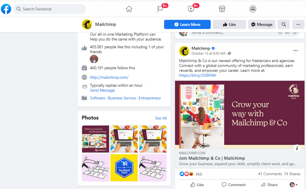 Facebook Mailchamp post