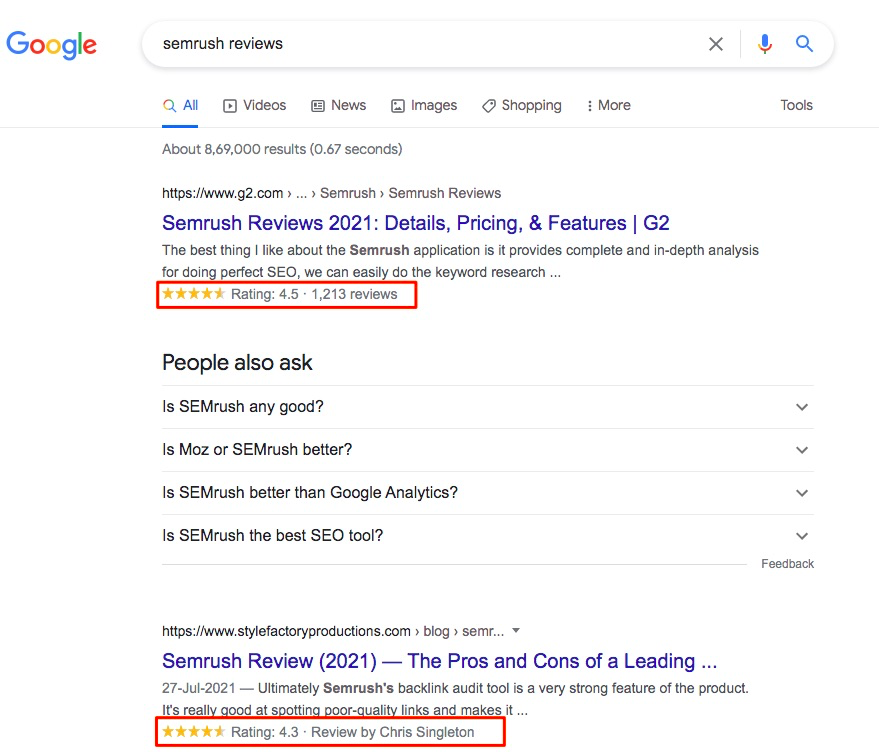 Semrush Rich Snippet