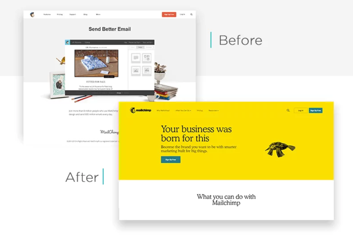 Mailchimp website redesign before after