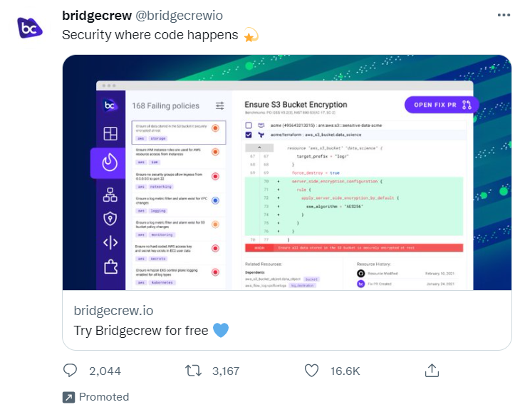 Bridgecrew Twitter ad