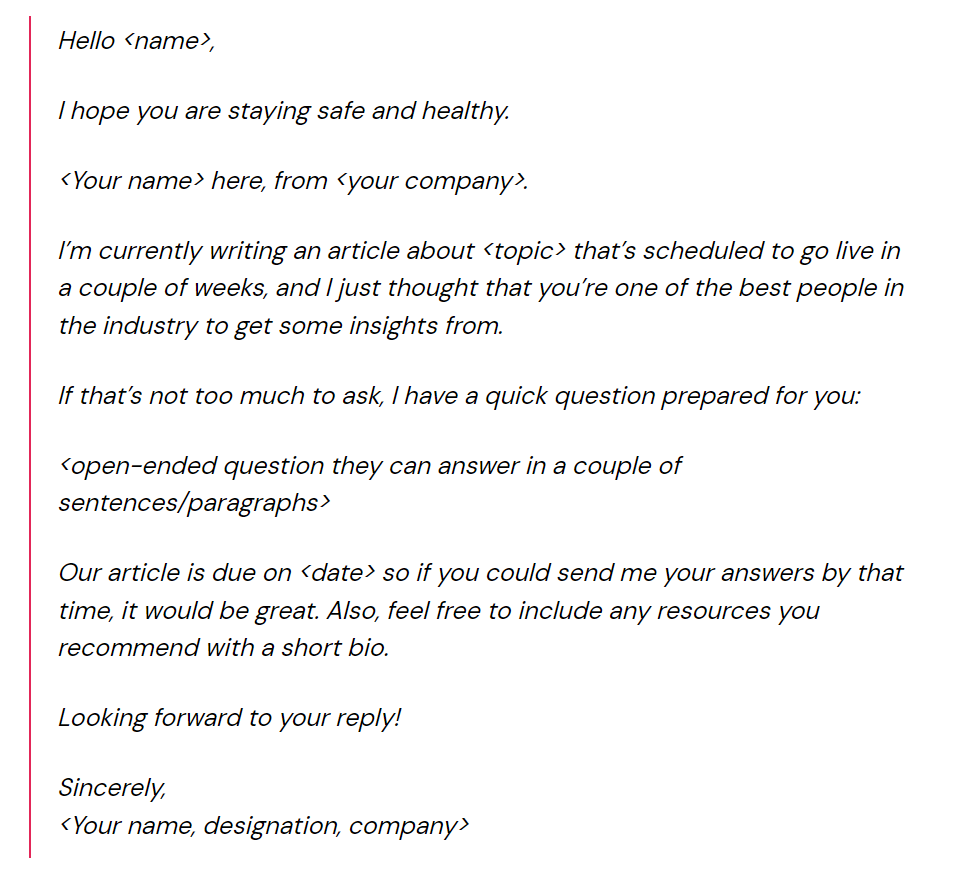 Expert outreach template