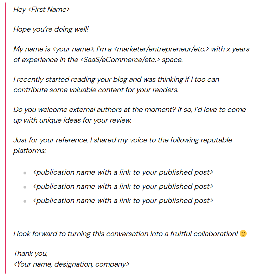 Guest post outreach pitch template