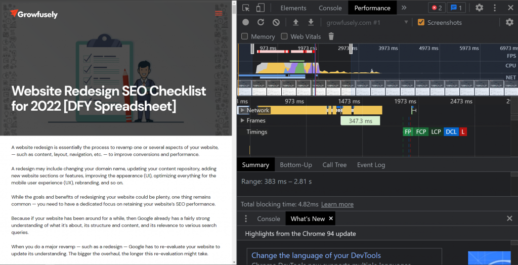 Performance Inspect Element Load Results