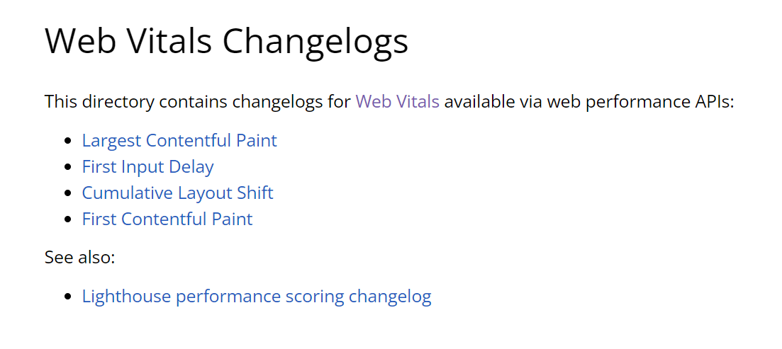 Web Vitals Changelogs