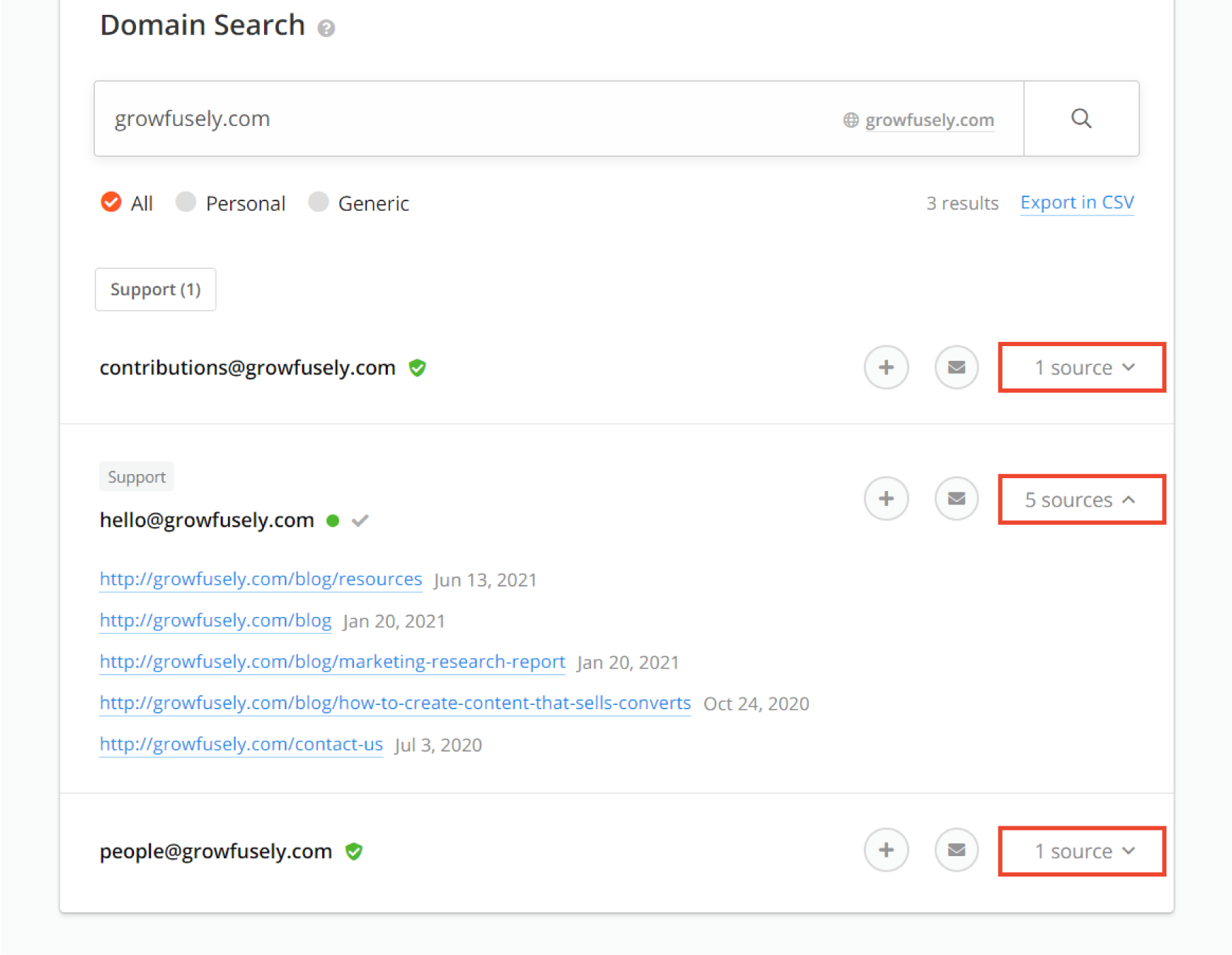 How to find email address sources using Hunter
