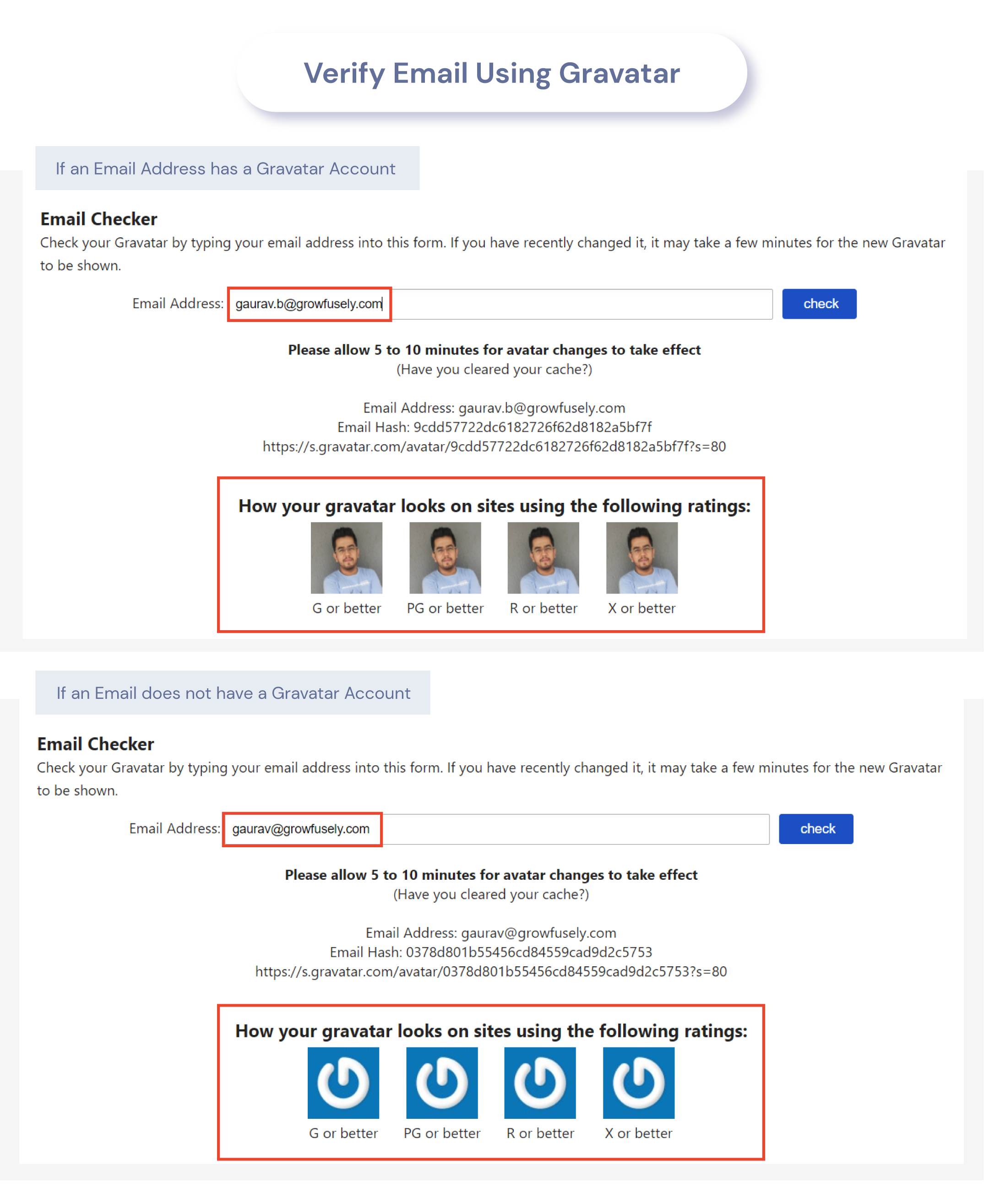 Verify Email Using Gravatar