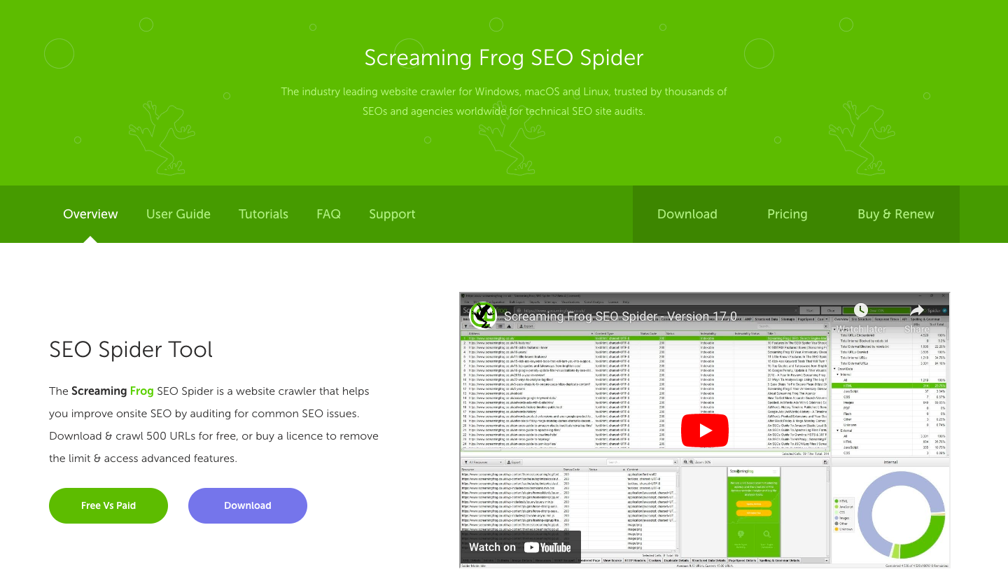Screaming Frog homepage