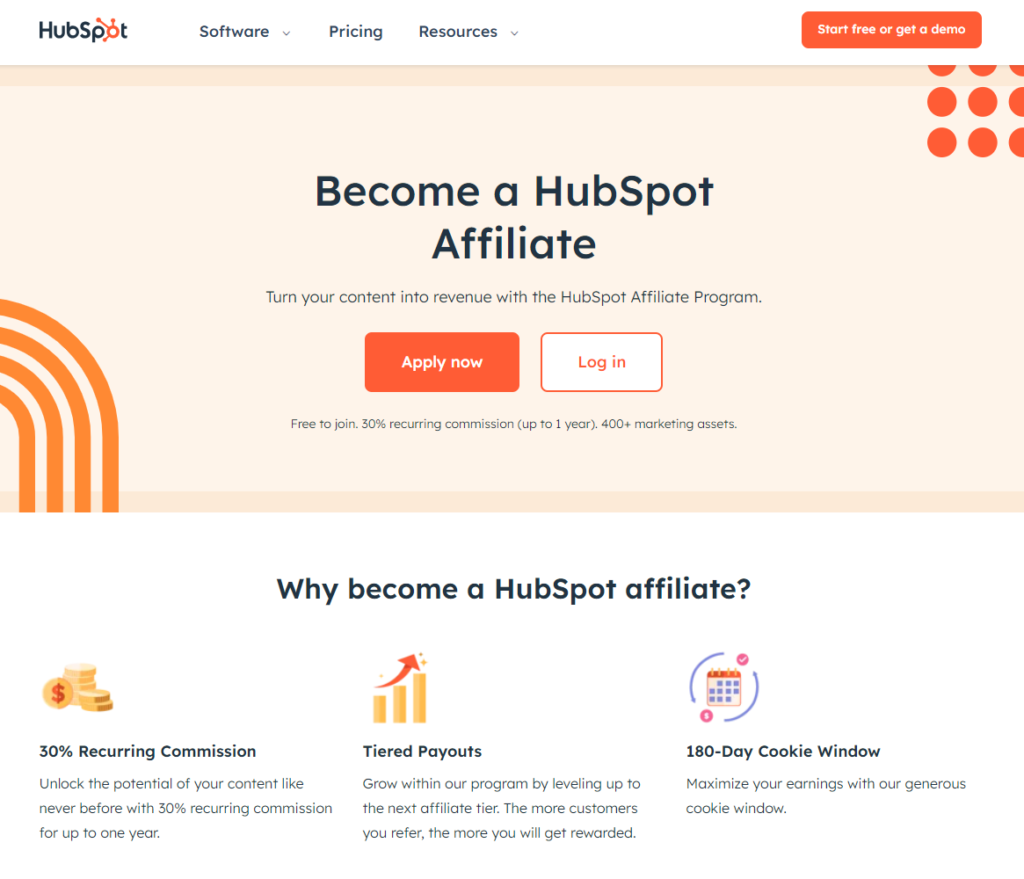 HubSpot affiliate program landing page