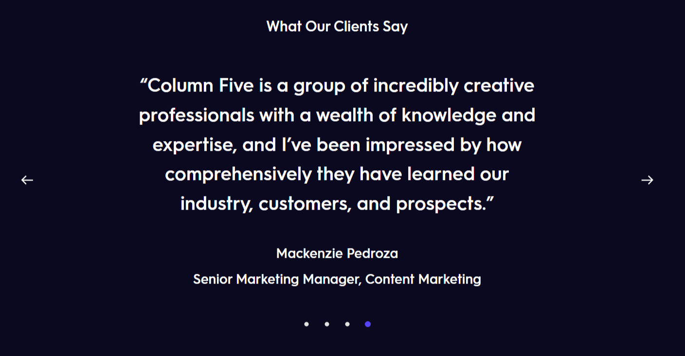 Column Five content services client testimonial