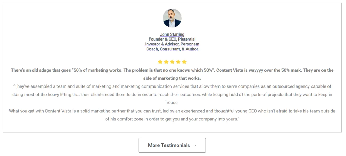 Content Vista content services client Testimonial