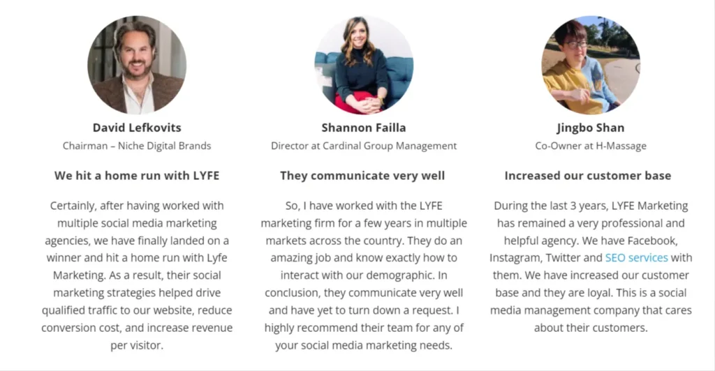 Lyfe Marketing content services client testimonial