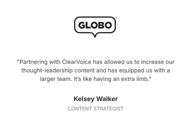 ClearVoice Content writing services testimonial