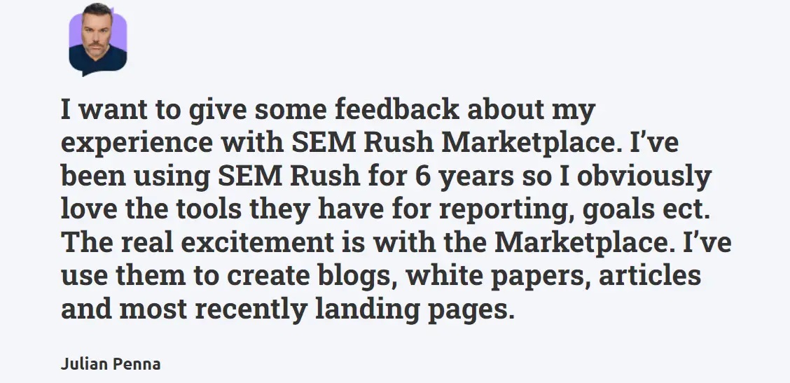 Semrush Content Marketplace Testimonial