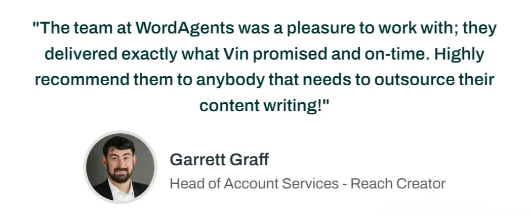 WordAgents Content writing services testimonial