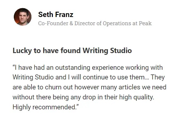 Writing Studio Content writing services testimonial