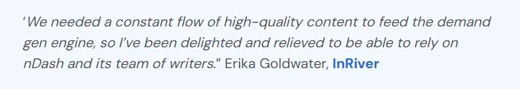 nDash Content writing services testimonial